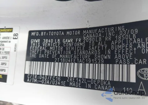 2010 Toyota Corolla Le z USA, uszkodzony, nr VIN 2T1BU4EE1AC191539